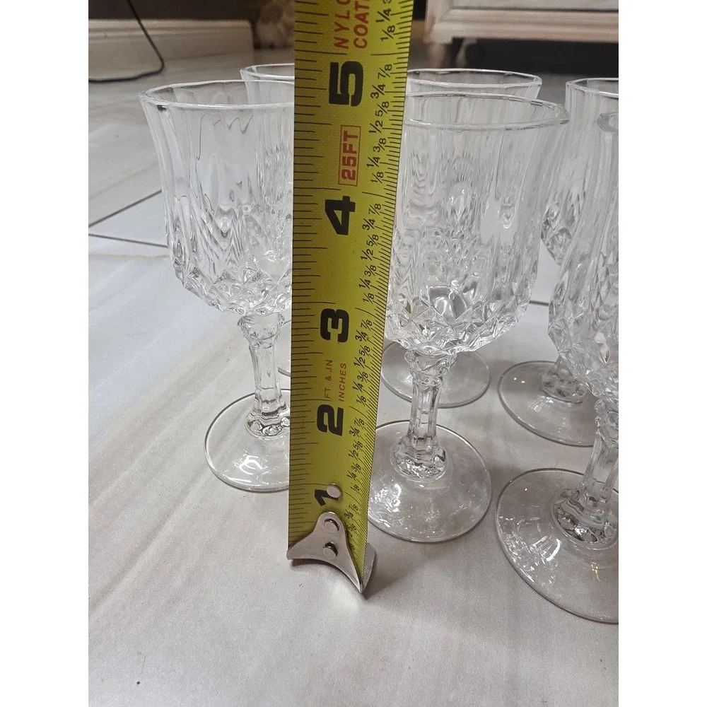 Set of 6 Crystal Cordial Glasses Diamond Cut‎ Stemmed Liqueur Aperitif 4.5 inch